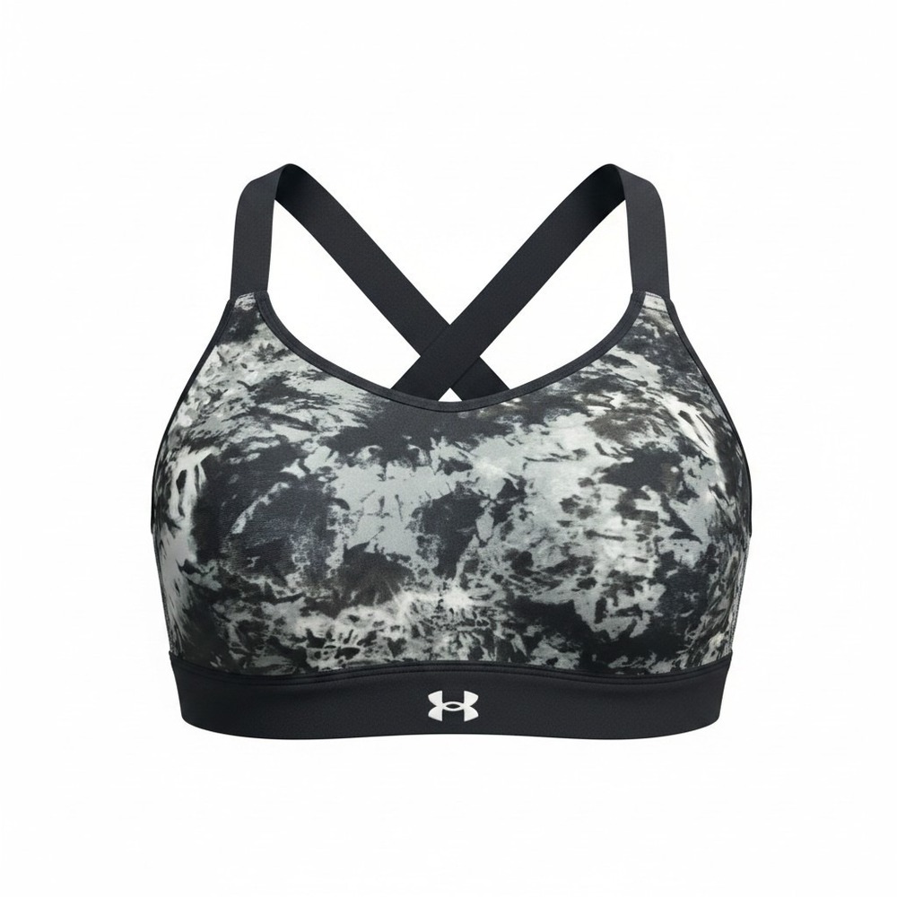 Under Armour High Crossback Sports Bra Womens Large Black White Excellent Marble